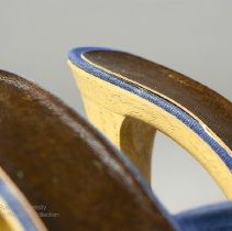 Wooden mules with navy canvas straps